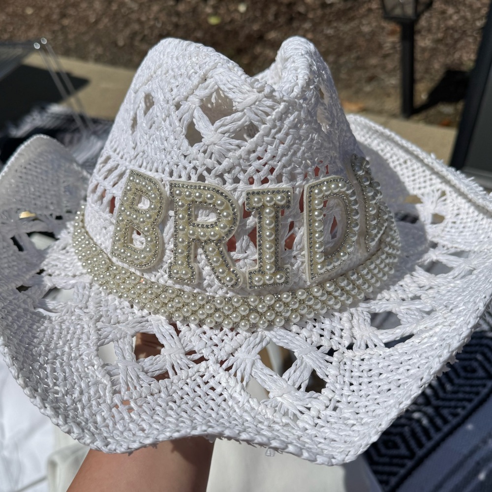 White Bride Cowboy Hat with Pearls